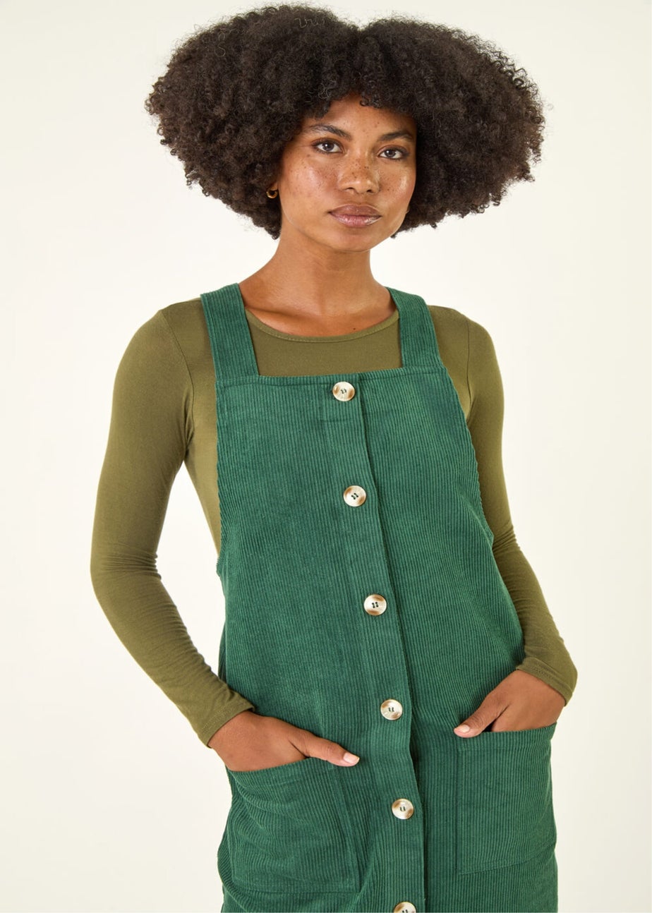 Roman Green Corduroy Pinafore Midi Dress