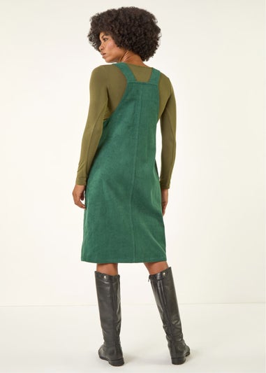 Roman Green Corduroy Pinafore Midi Dress