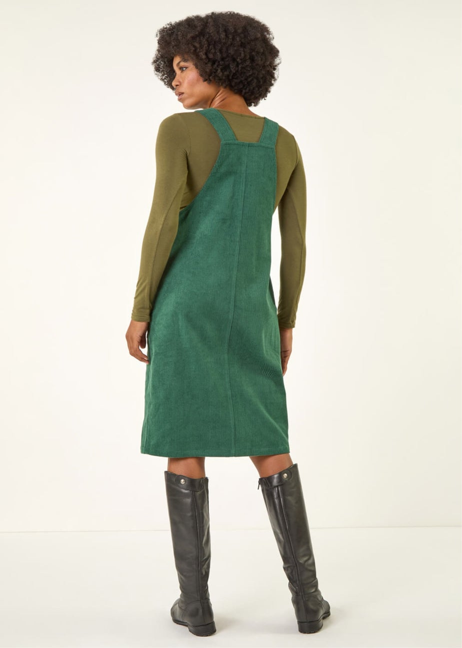Roman Green Corduroy Pinafore Midi Dress