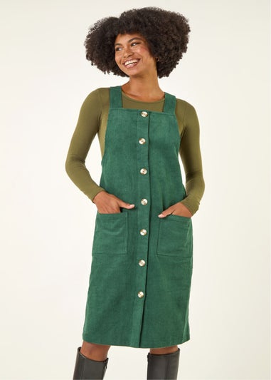 Roman Green Corduroy Pinafore Midi Dress