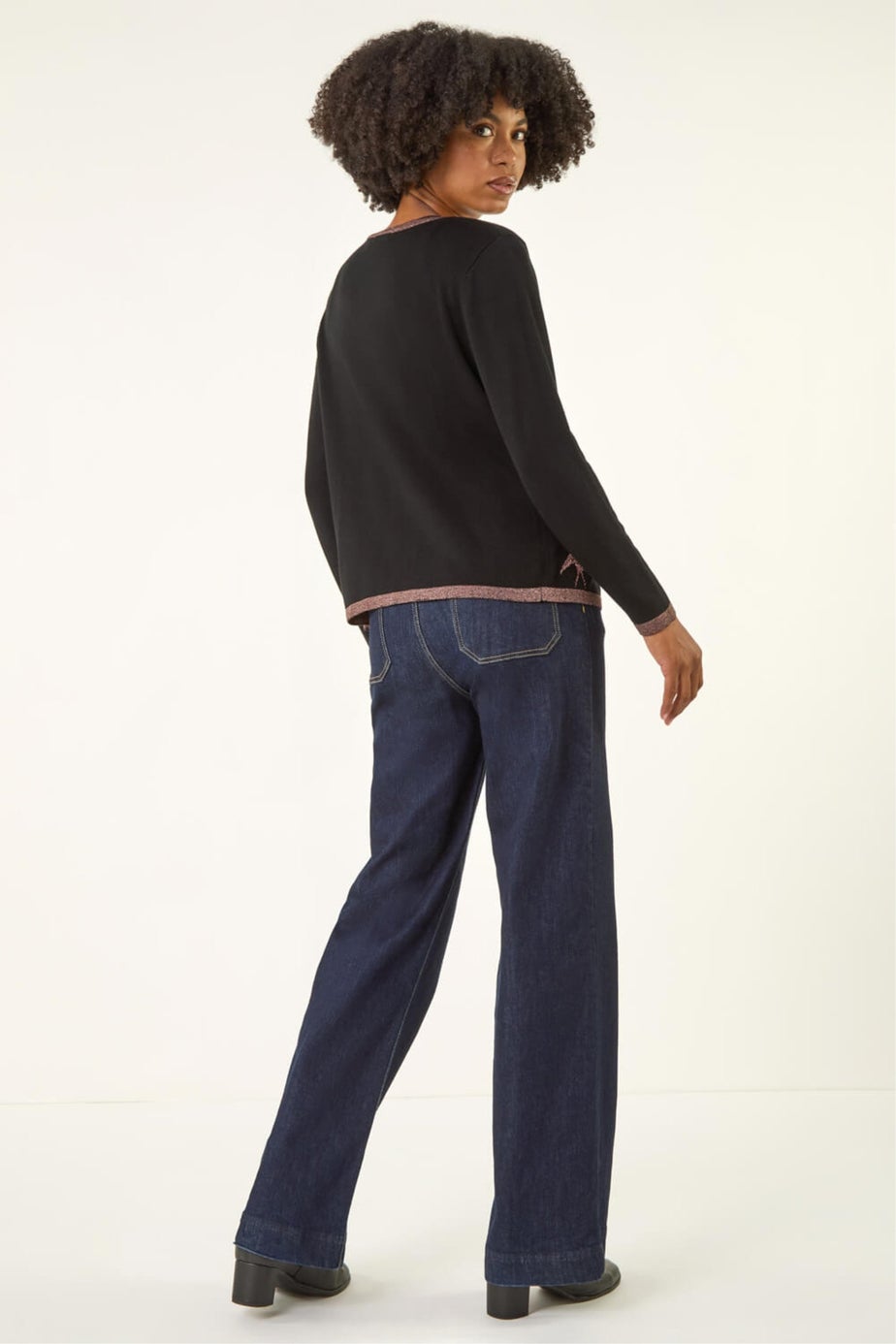 Roman Black Metallic Print Knit Cardigan