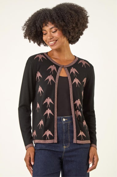 Roman Black Metallic Print Knit Cardigan