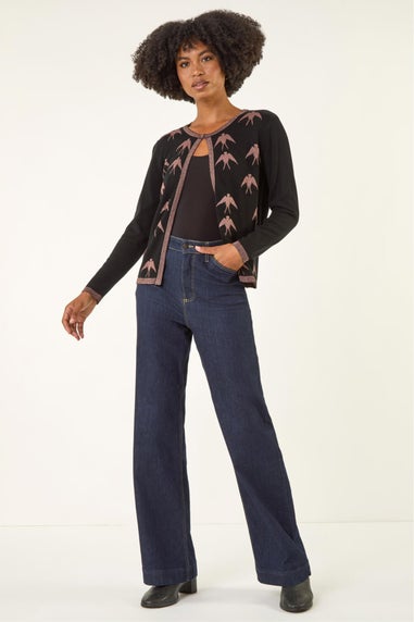 Roman Black Metallic Print Knit Cardigan