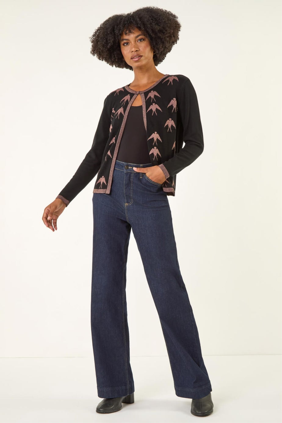 Roman Black Metallic Print Knit Cardigan