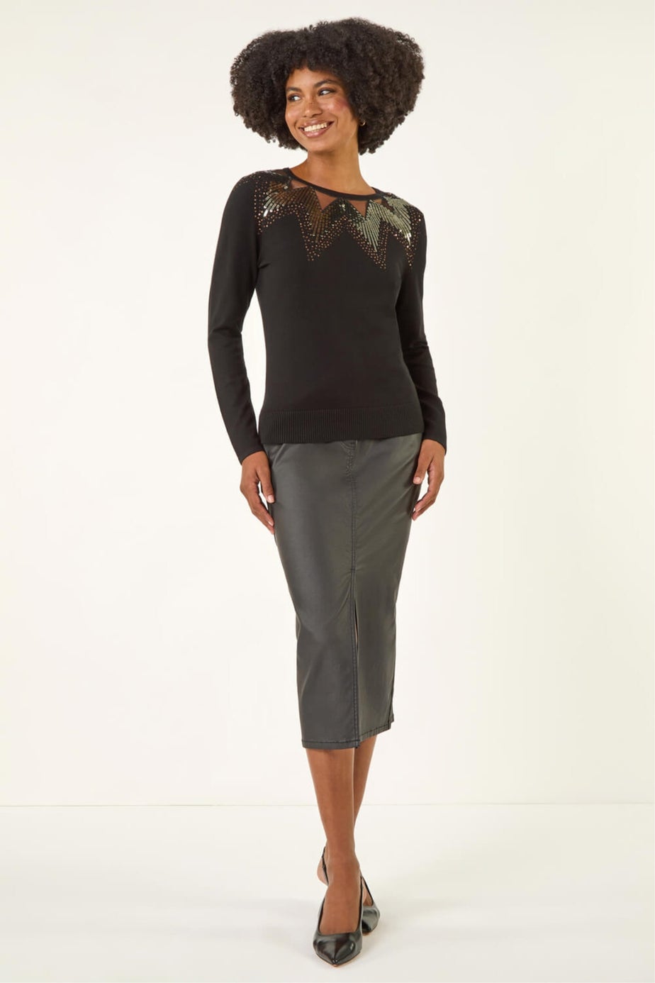 Roman Black Sequin Mix Knit Top