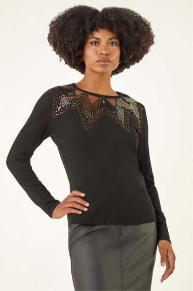 Roman Black Sequin Mix Knit Top