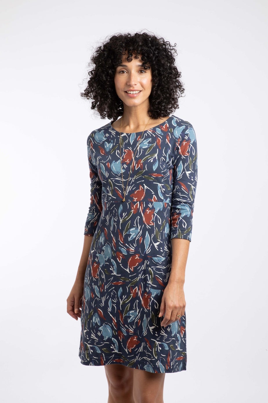 Weird Fish Navy Blue Starshine Printed Jersey Dress