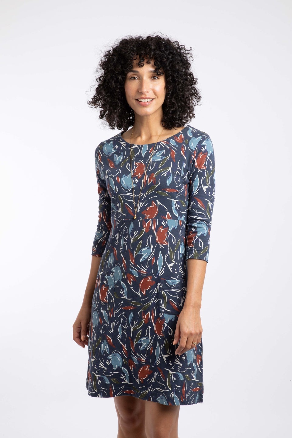 Weird Fish Navy Blue Starshine Printed Jersey Dress