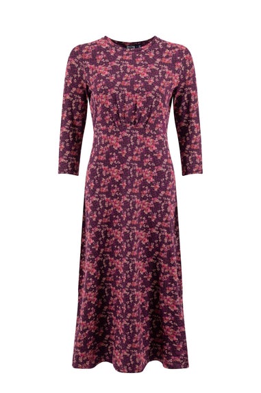 Weird Fish Purple Wine Felicity Printed Jersey Midi Dress