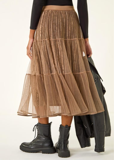 Roman Mocha Pleated Velvet Overlay Skirt