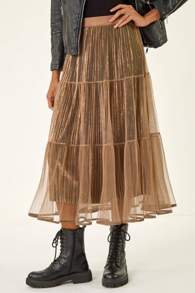 Roman Mocha Pleated Velvet Overlay Skirt