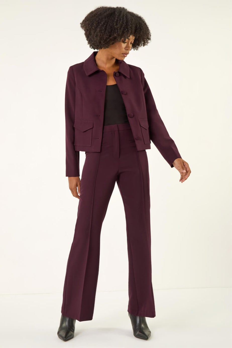 Roman Wine Jet Pocket Bootleg Trousers