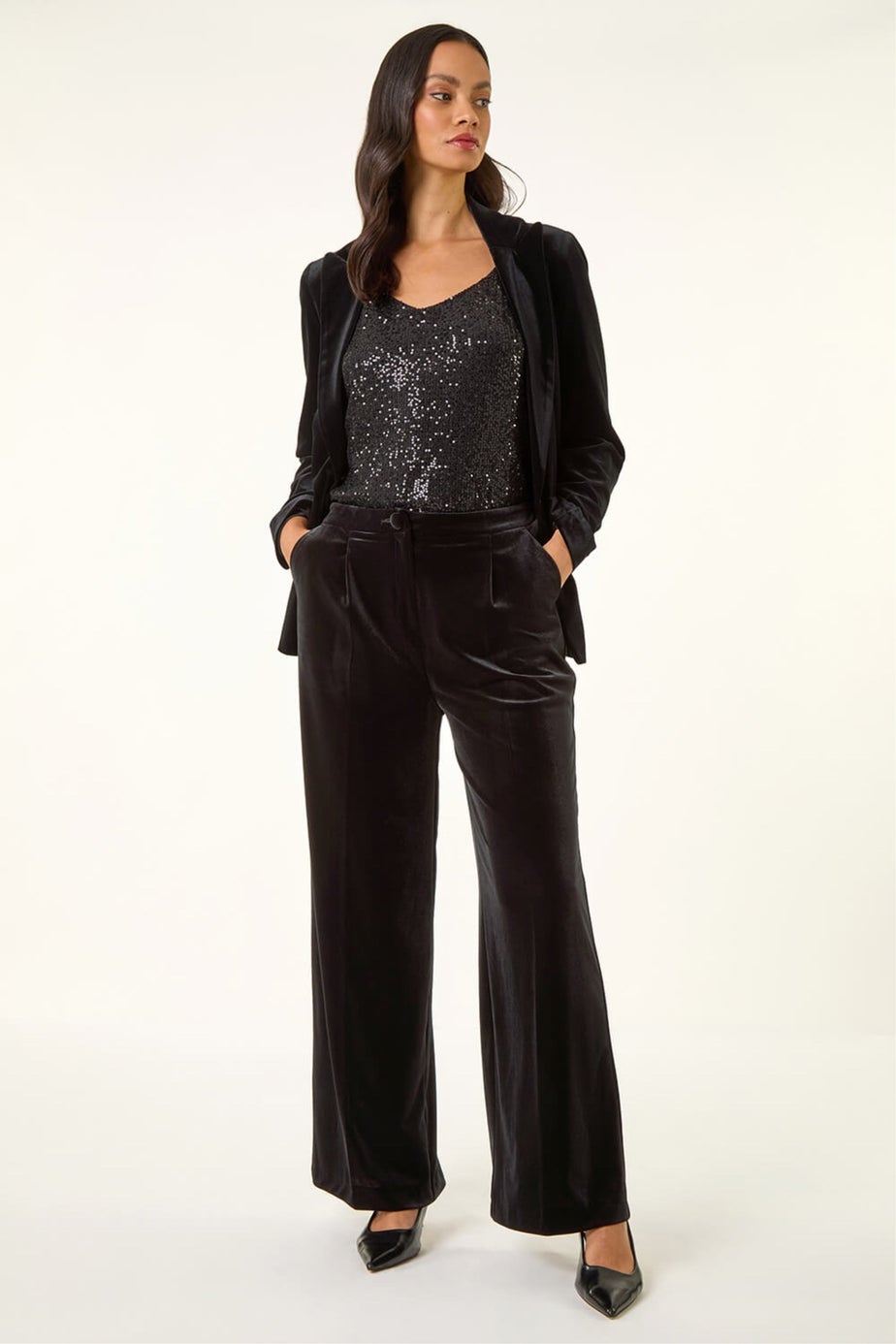 Dusk Black Velvet Pocket Stretch Trouser