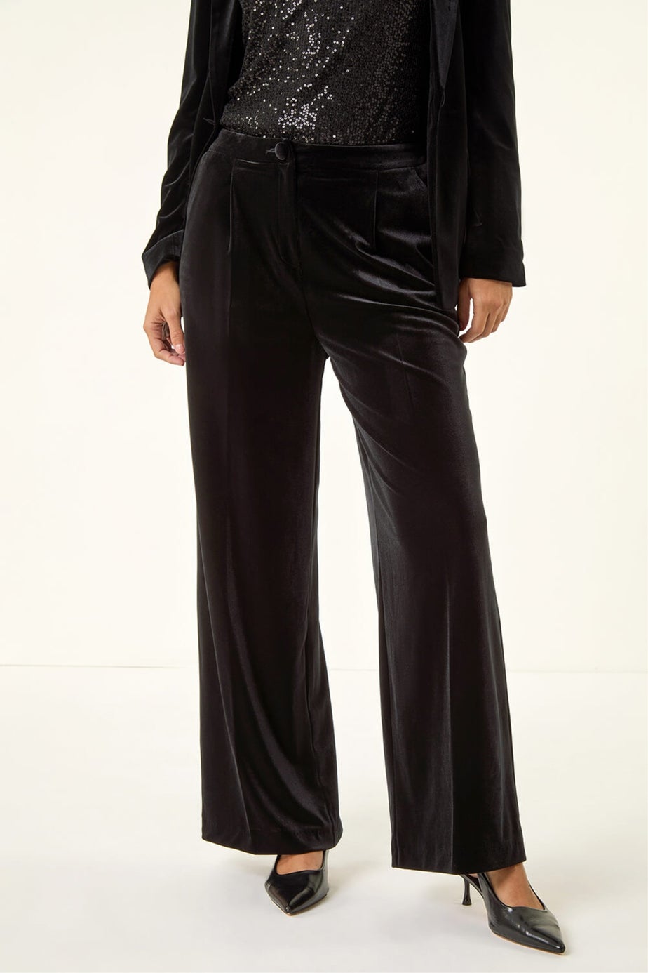 Dusk Black Velvet Pocket Stretch Trouser
