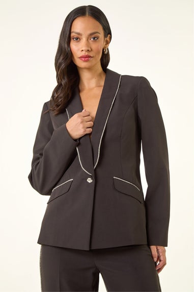 Dusk Black Diamante Single Breasted Blazer