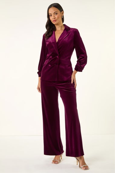 Dusk Burgundy Double Breasted Velvet Blazer