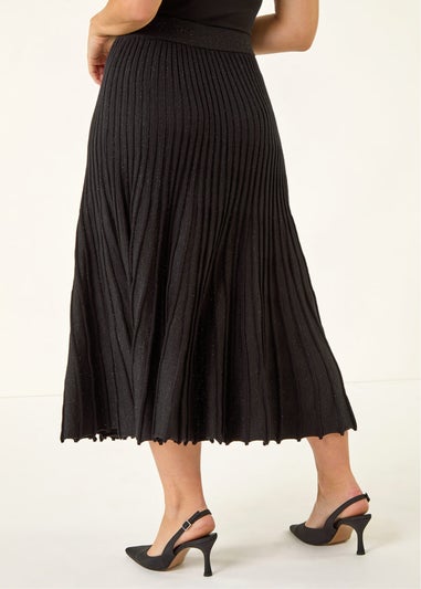 Roman Black Petite Metallic Knit Midi Skirt