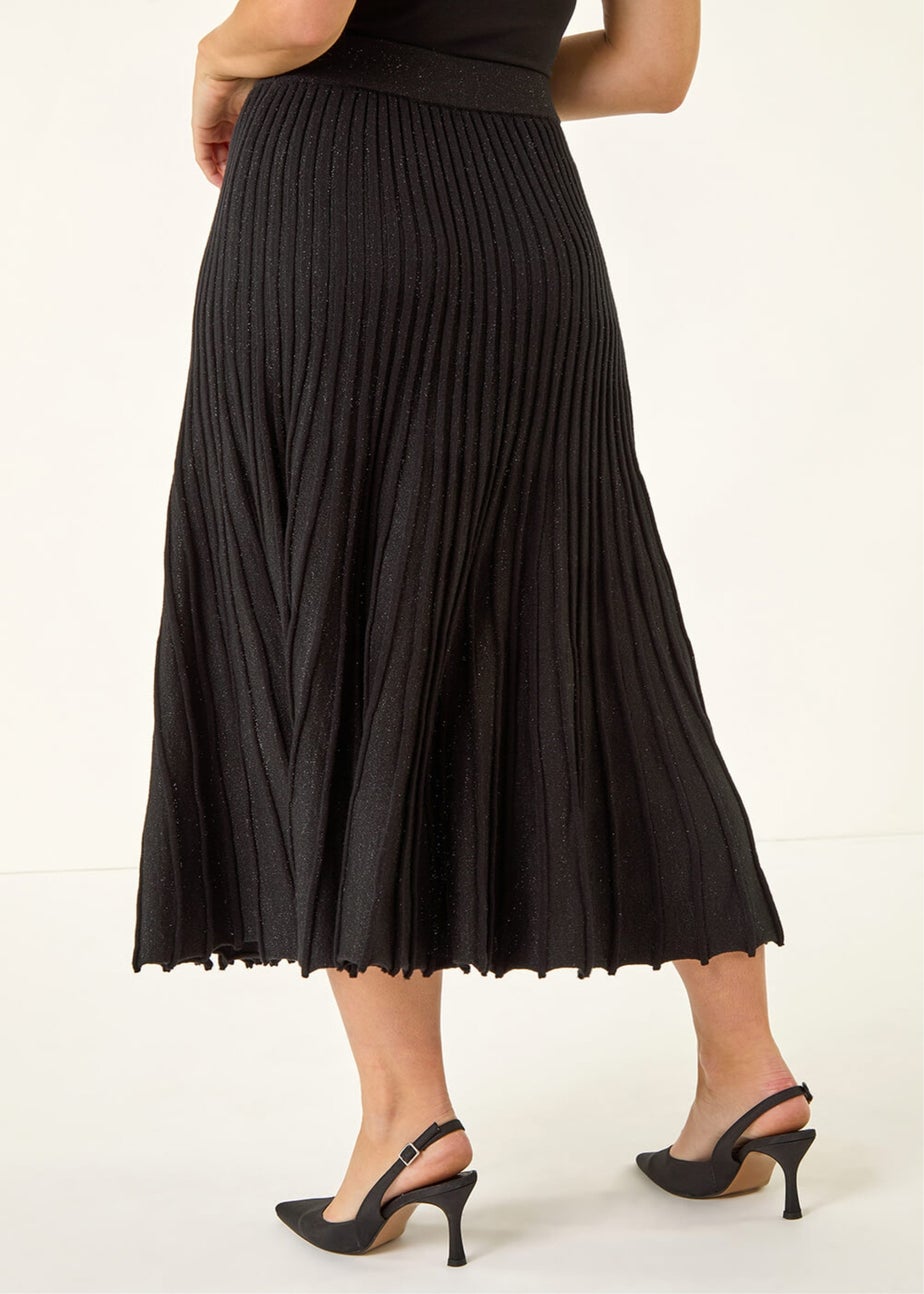 Roman Black Petite Metallic Knit Midi Skirt