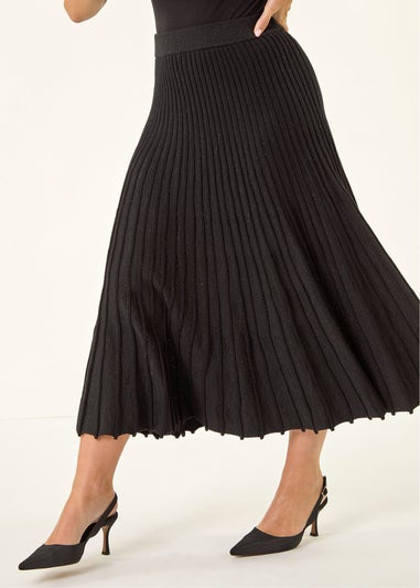 Roman Black Petite Metallic Knit Midi Skirt