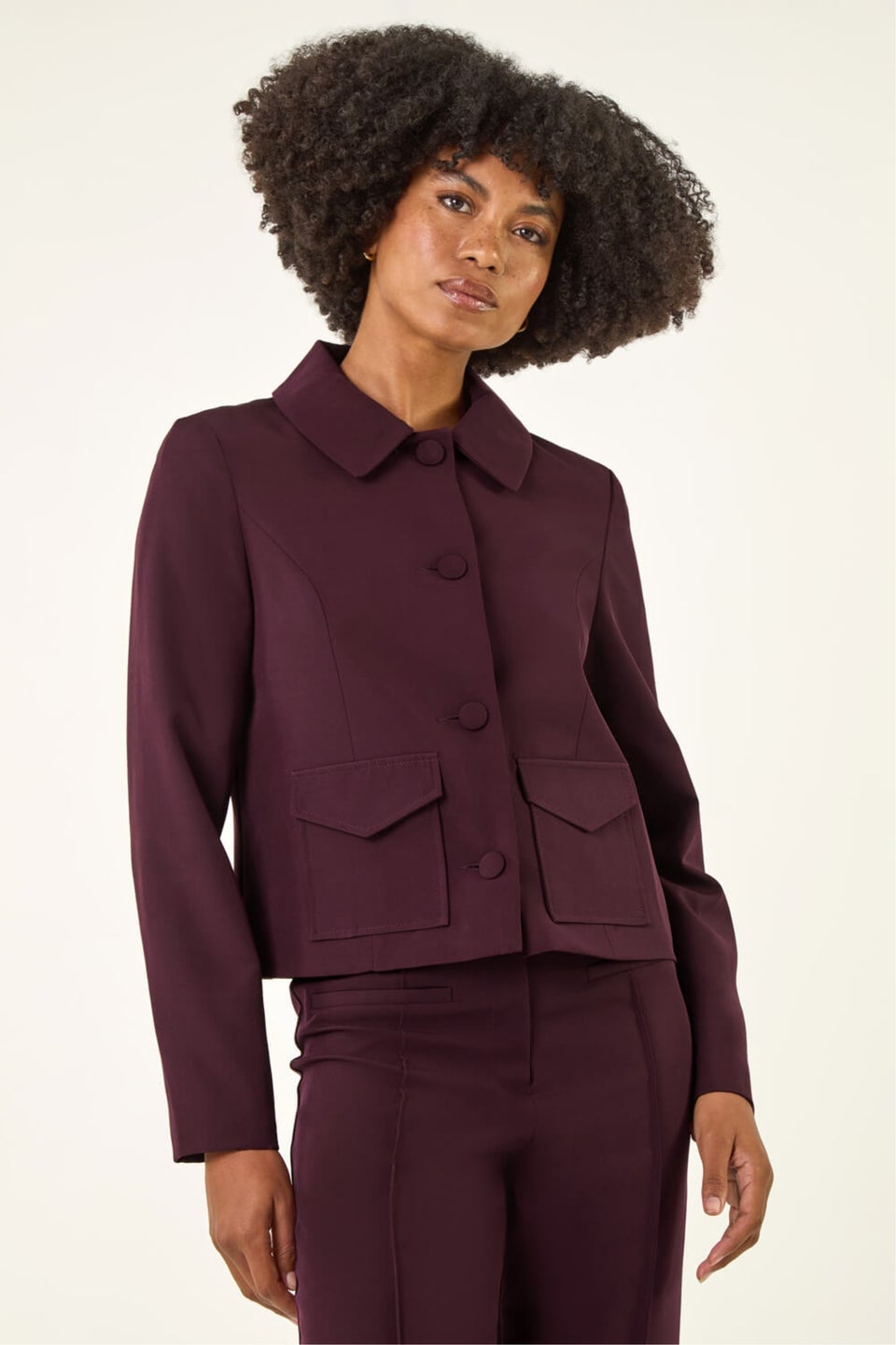 Roman Burgundy Smart Buttoned Pocket Jacket