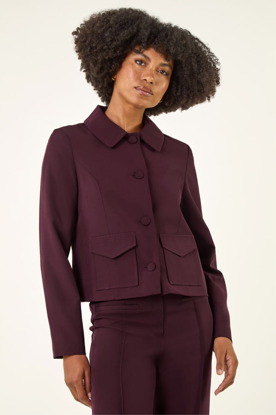 Roman Burgundy Smart Buttoned Pocket Jacket