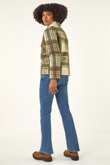 Roman Green Check Print Button Borg Jacket