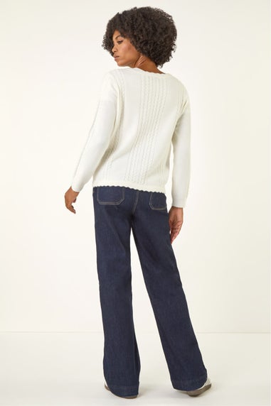 Roman Ivory Bow Front Buttoned Knit Cardigan