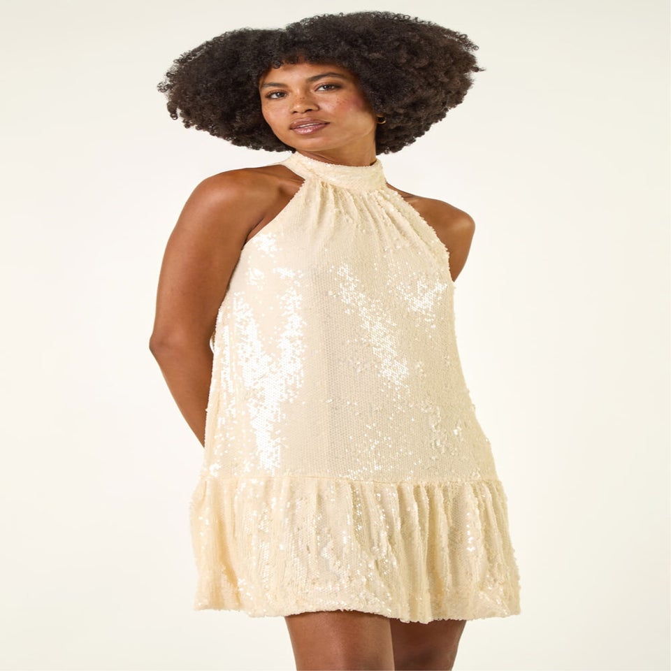 Roman Cream Sequin Bow Back Dress