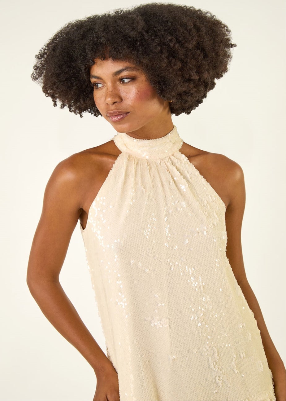 Roman Cream Sequin Bow Back Dress