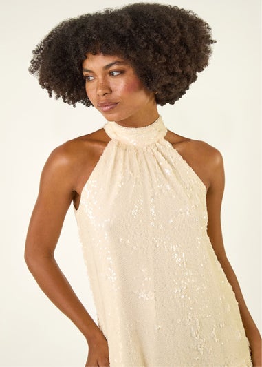 Roman Cream Sequin Bow Back Dress