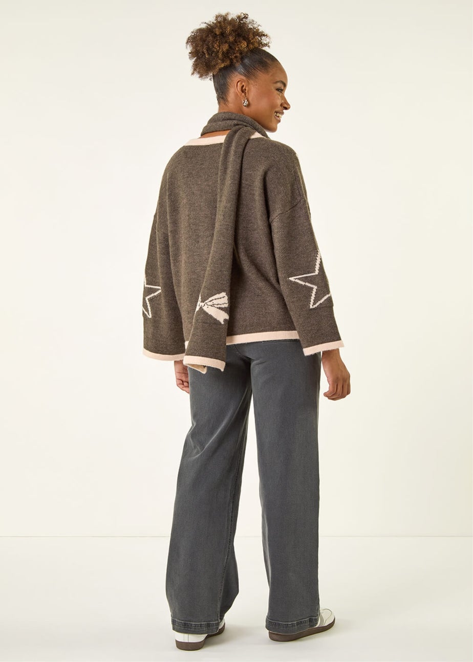 Roman Dark Grey Star Scarf Knitted Set