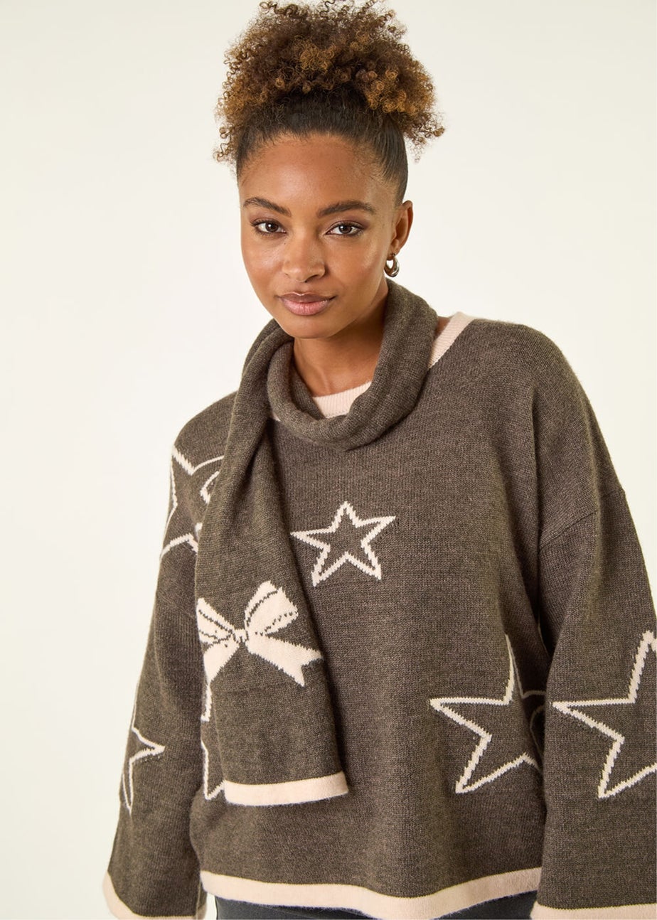 Roman Dark Grey Star Scarf Knitted Set