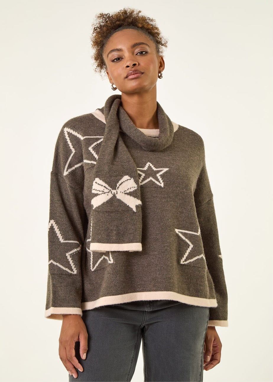 Roman Dark Grey Star Scarf Knitted Set