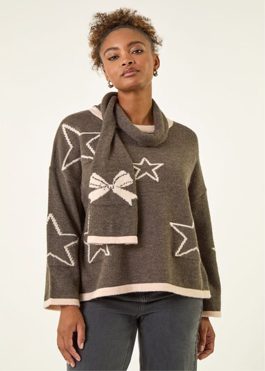 Roman Dark Grey Star Scarf Knitted Set