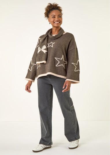 Roman Dark Grey Star Scarf Knitted Set