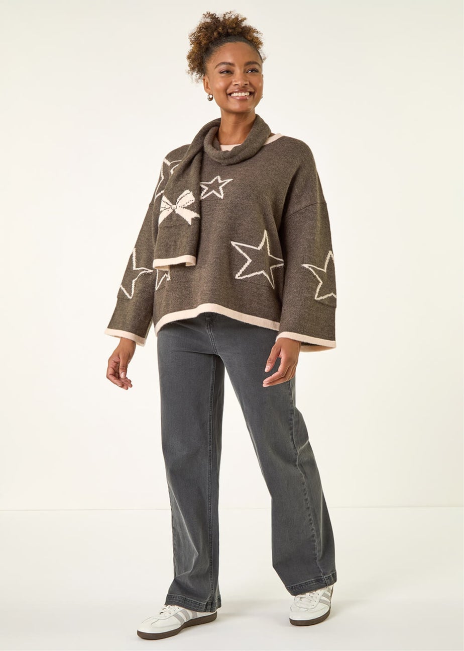 Roman Dark Grey Star Scarf Knitted Set