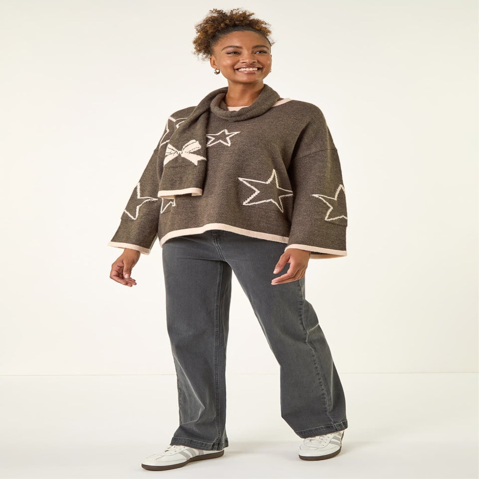 Roman Dark Grey Star Scarf Knitted Set