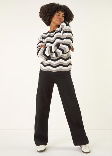 Roman Black Wave Stripe Knitted Jumper