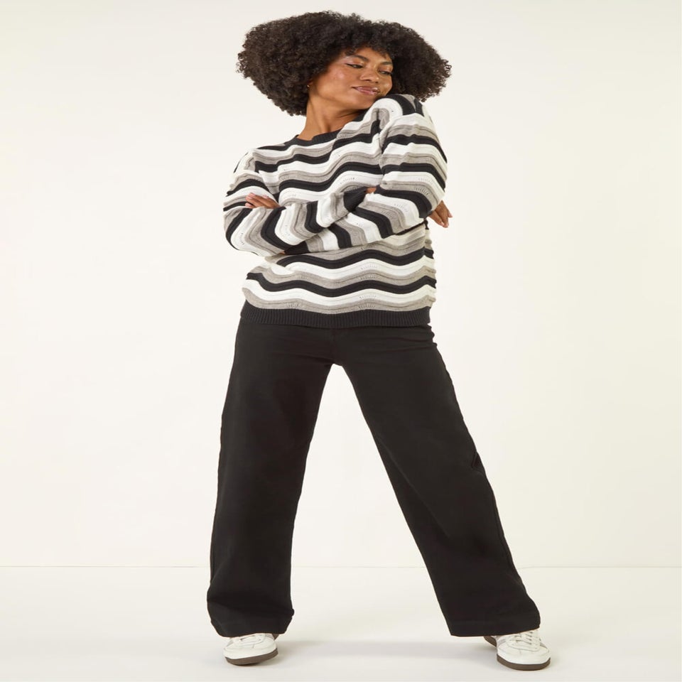 Roman Black Wave Stripe Knitted Jumper