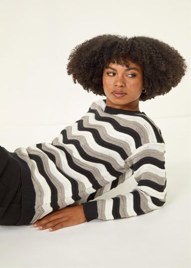Roman Black Wave Stripe Knitted Jumper