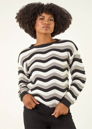 Roman Black Wave Stripe Knitted Jumper