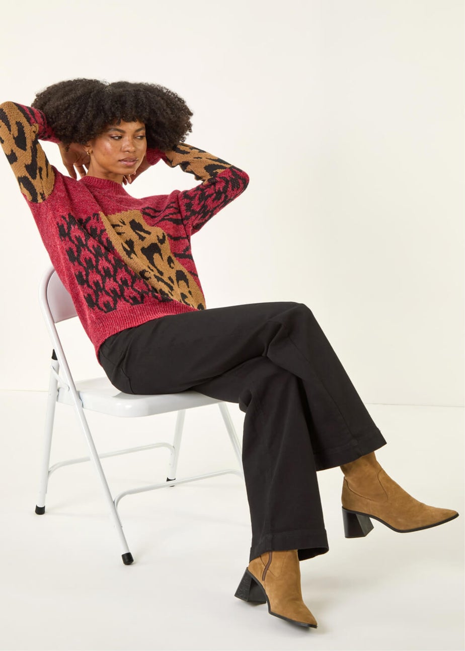 Roman Maroon Colour Block Abstract Knit Jumper