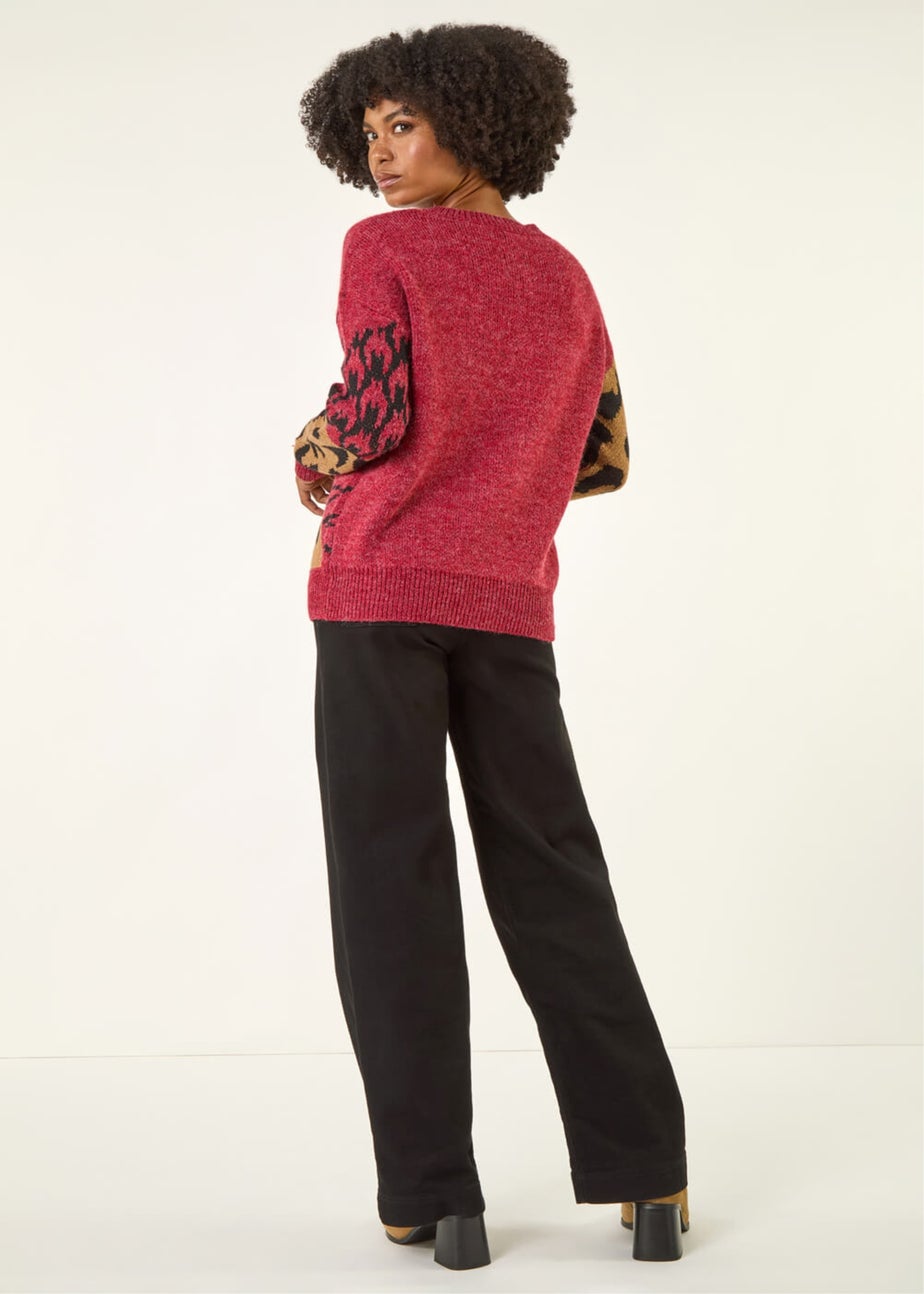 Roman Maroon Colour Block Abstract Knit Jumper