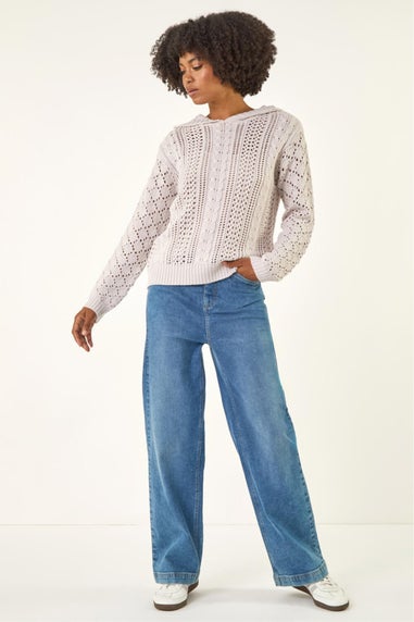 Roman Cream Hooded Cable Knit Jumper