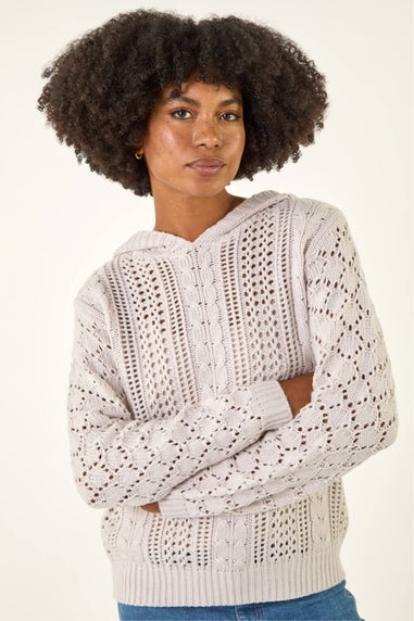 Roman Cream Hooded Cable Knit Jumper