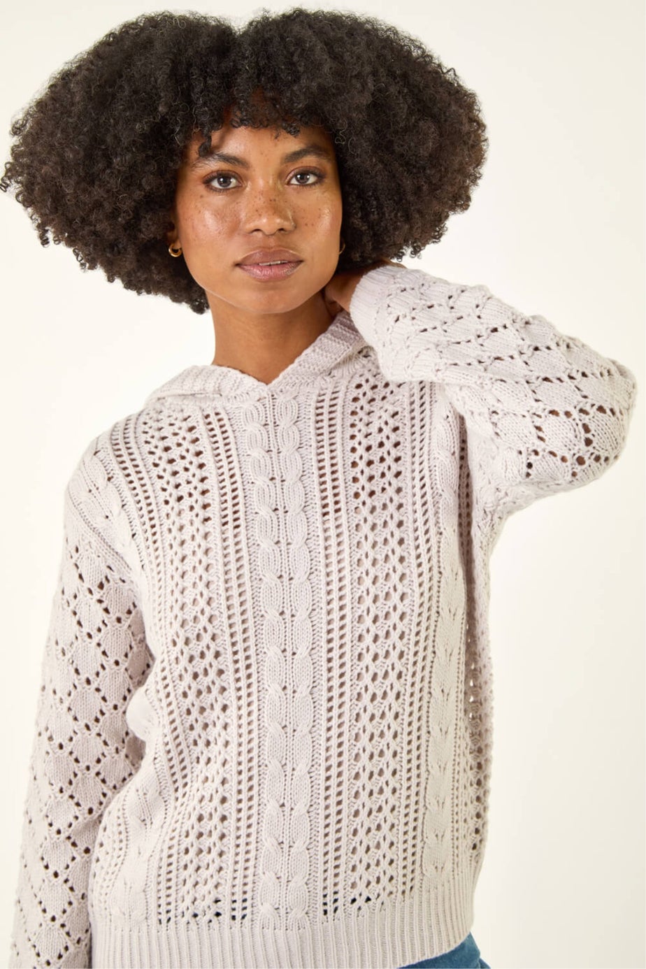 Roman Cream Hooded Cable Knit Jumper