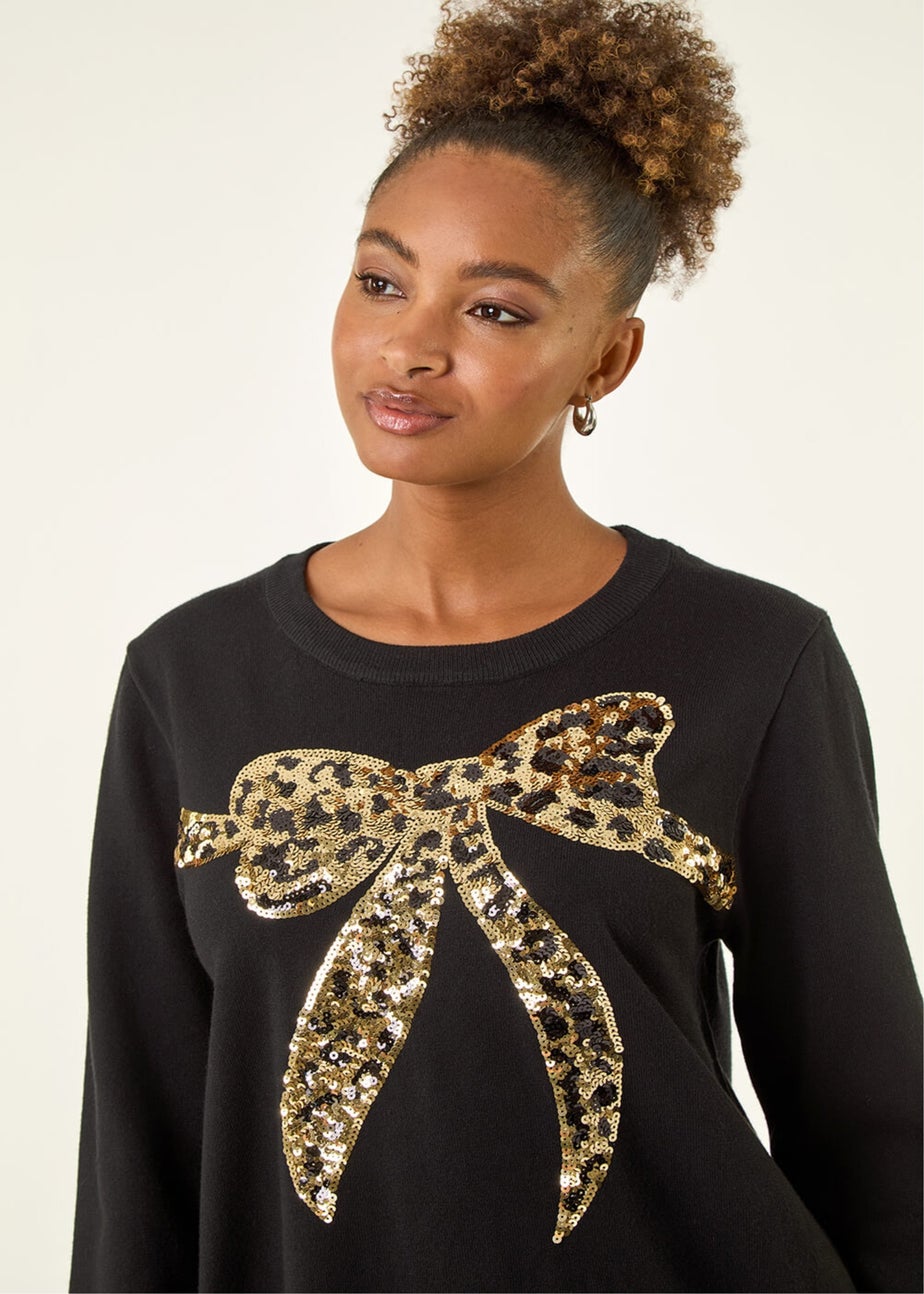 Roman Black Sequin Animal Bow Knit Jumper
