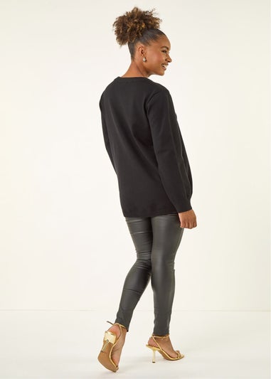 Roman Black Sequin Animal Bow Knit Jumper