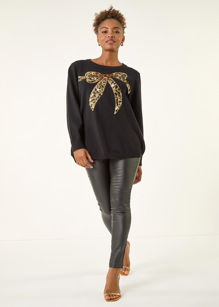 Roman Black Sequin Animal Bow Knit Jumper