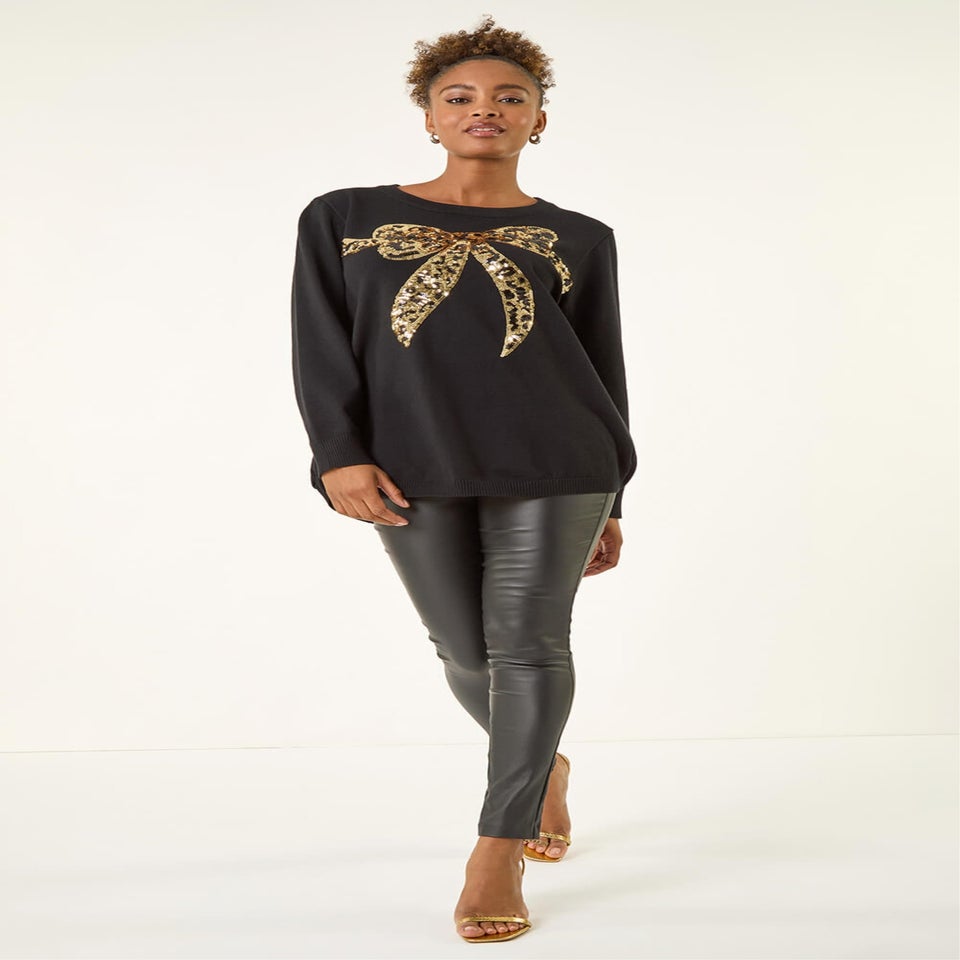 Roman Black Sequin Animal Bow Knit Jumper